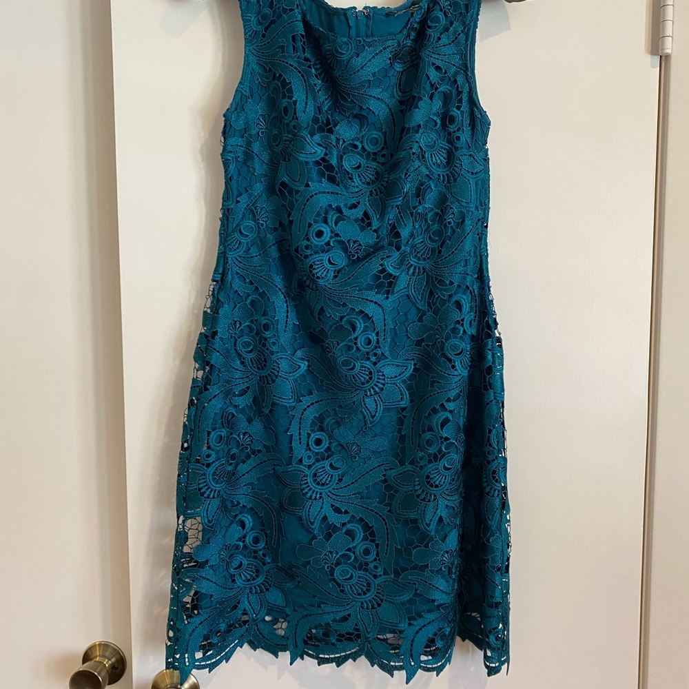 Peacock blue/green Ralph Lauren lace cocktail or Easter dress.
